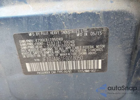 2015 Subaru Impreza 2.0I из США, поврежденный, VIN JF1GJAA61FG018050